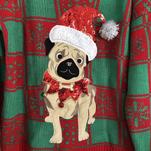 33 Degrees Ugly Christmas SWEATER Size XL Green/Red Dog Christmas Pullover - Picture 3 of 5